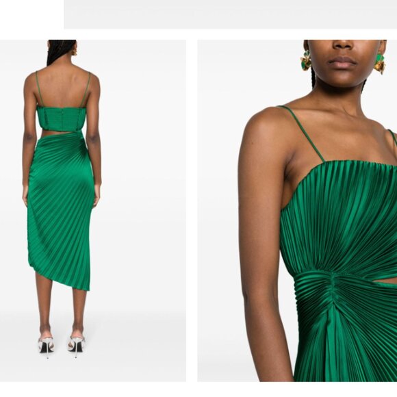 Alice + Olivia GREEN Pleated Fayeth Midi Dress | Size 4 - Picture 8 of 9